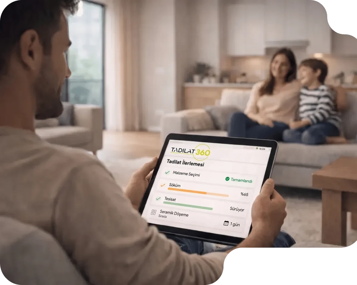Tadilat360 uygulamasında tadilat sürecini tabletten takip eden ev sahibi